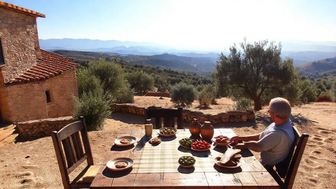 Escena soleada, comida campestre y relax