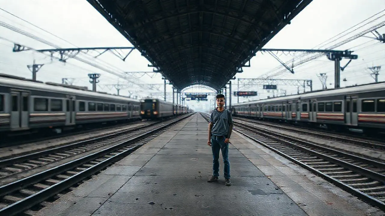Estación ferroviaria amplia y melancólica