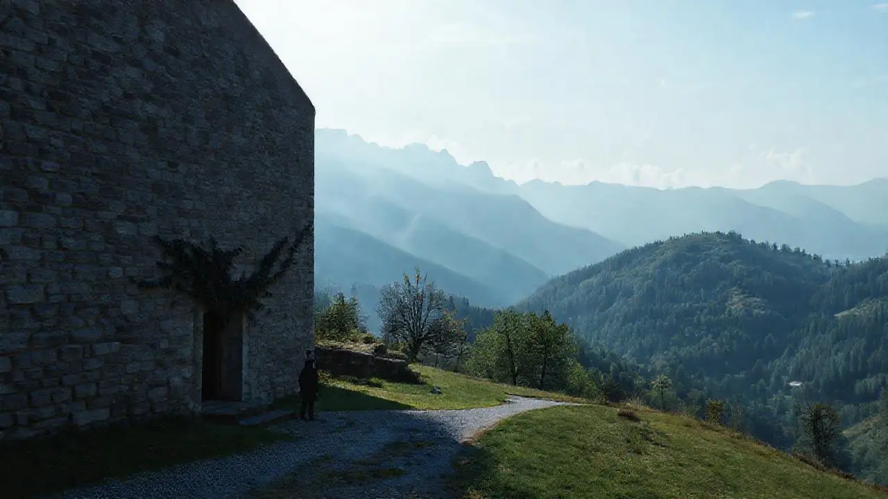 Edificio antiguo en un paisaje sereno