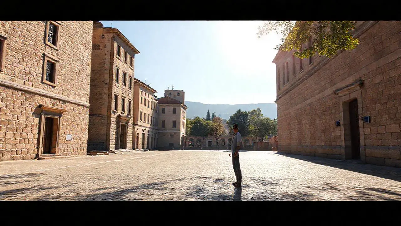 Escena urbana tranquila, bañada por luz suave
