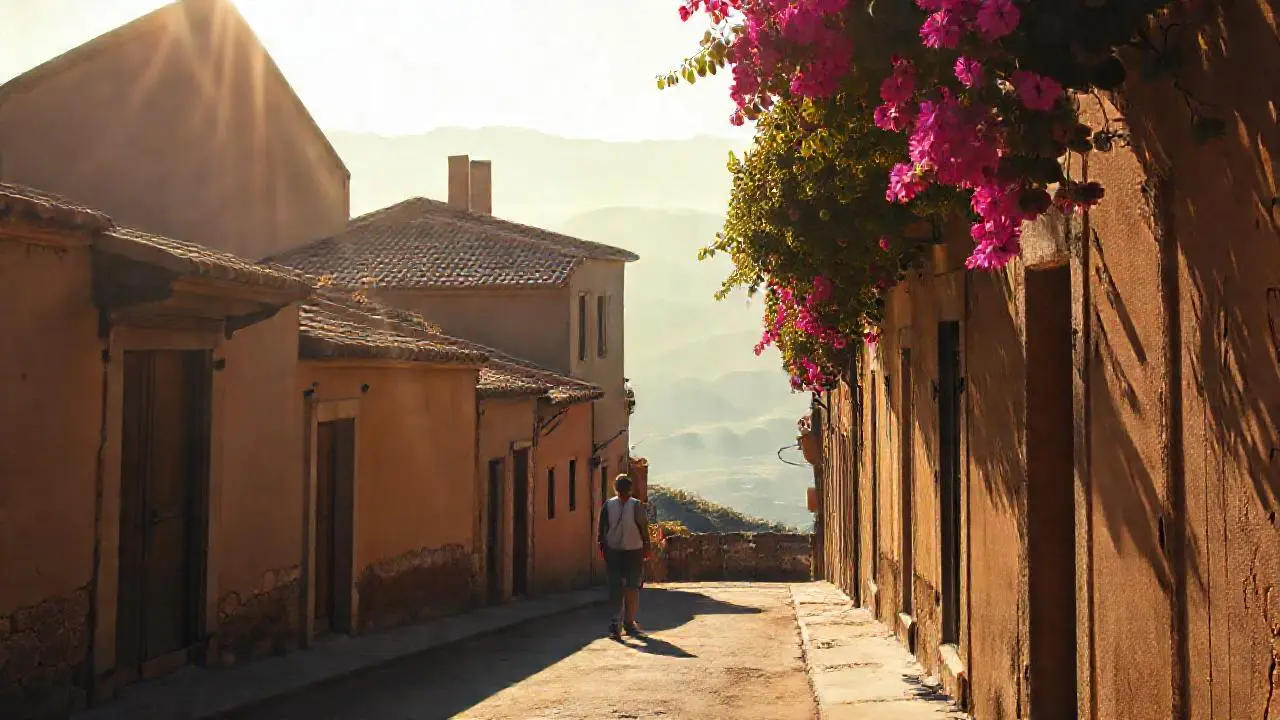 Pueblo antiguo, tranquilo y soleado