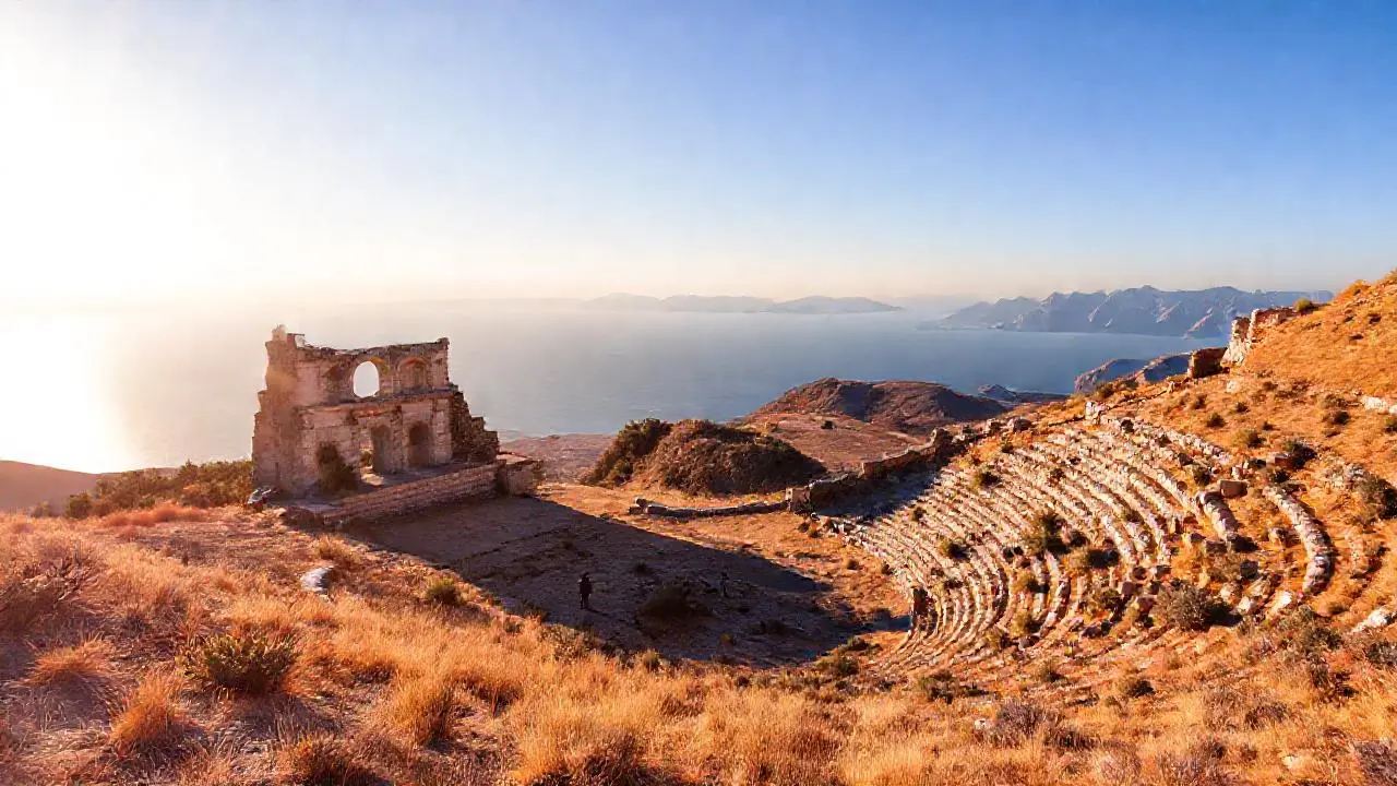 Ruinas antiguas se alzan en un paisaje vasto