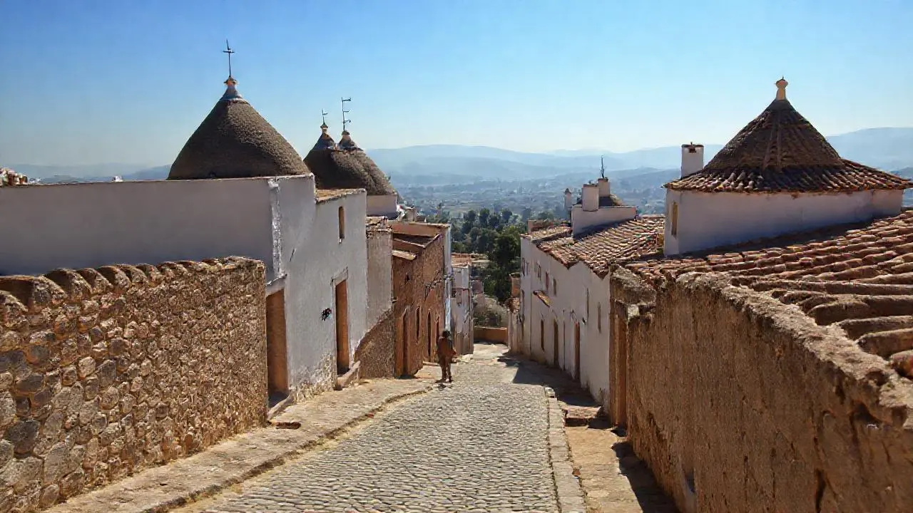Pueblo antiguo, tranquilo y soleado
