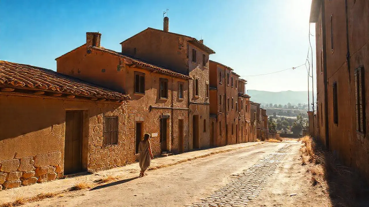 Pueblo antiguo, tranquilo y soleado