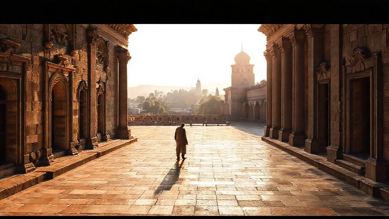 Arquitectura antigua, luz suave y ambiente sereno