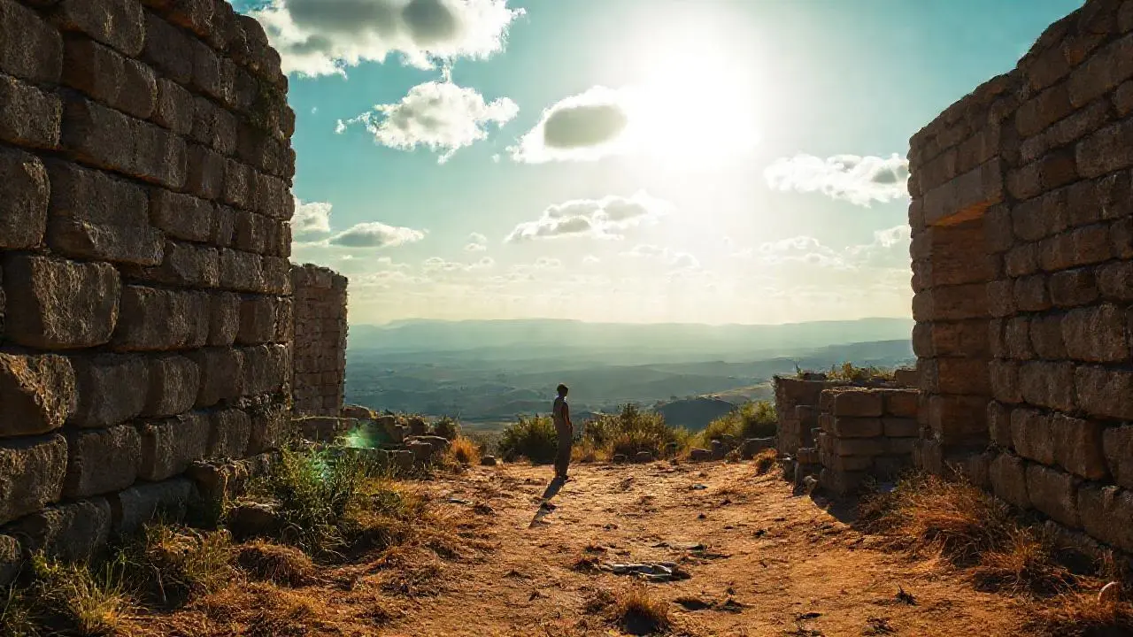 Ruinas antiguas, luz suave, quietud natural
