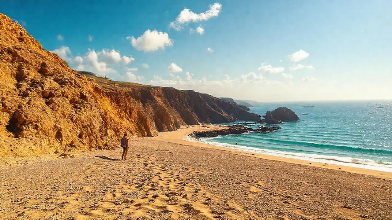 Costa tranquila, luz cálida, inmensidad serena