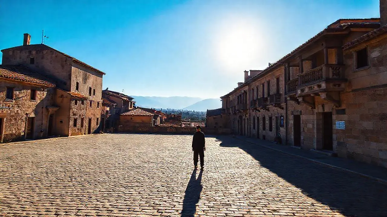 Pueblo antiguo, tranquilo y soleado