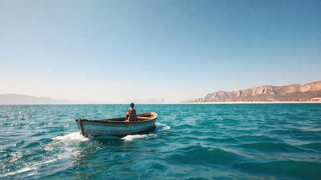 Tranquila escena marina, luz suave y distante