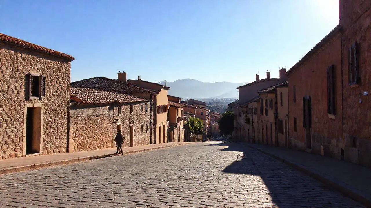 Pueblo antiguo, tranquilo y soleado