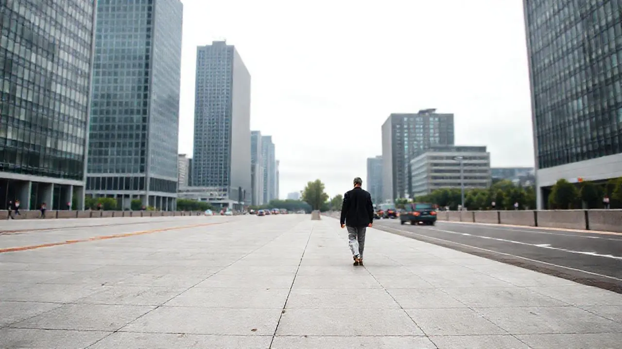 Ciudad moderna, tranquila y ligeramente húmeda