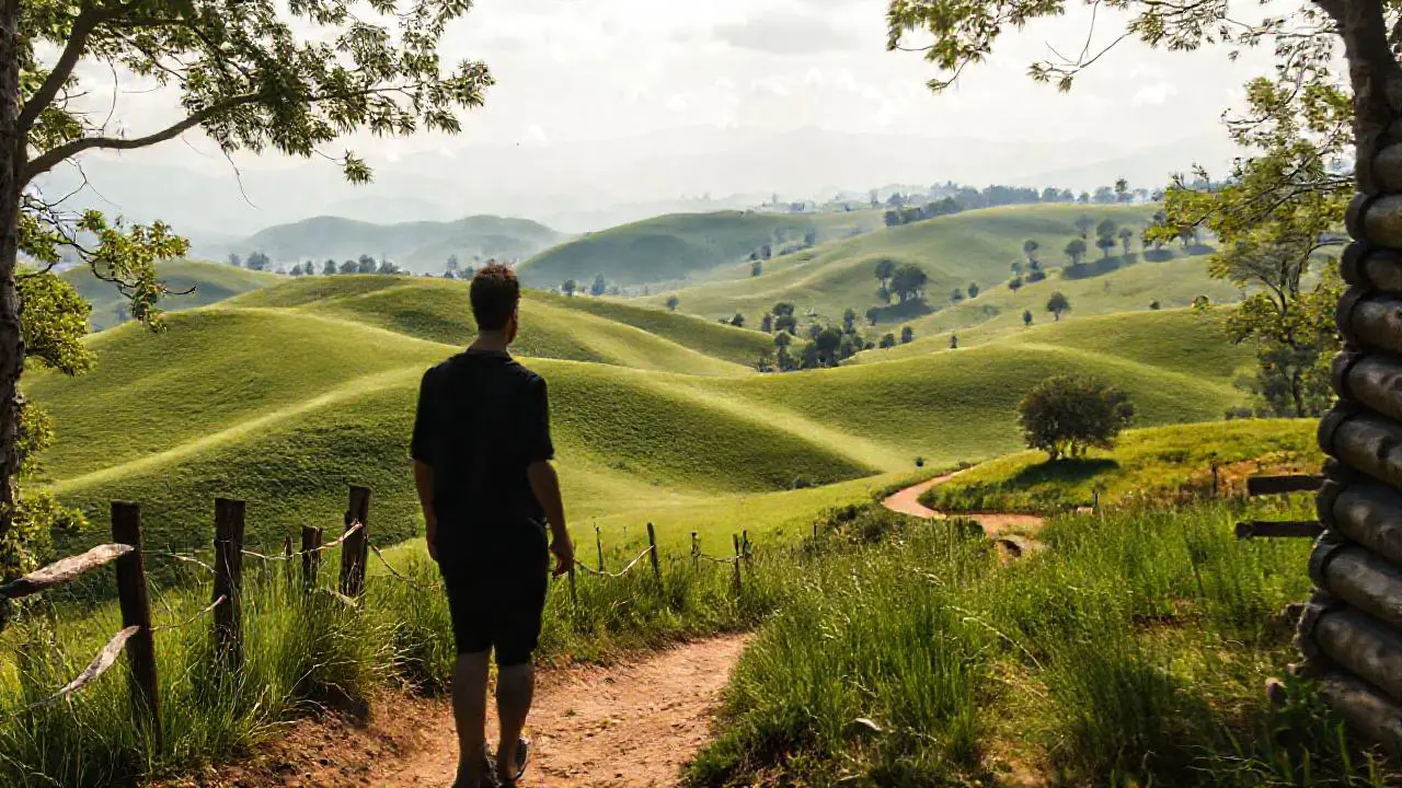 Paisaje vasto, natural y ligeramente brumoso