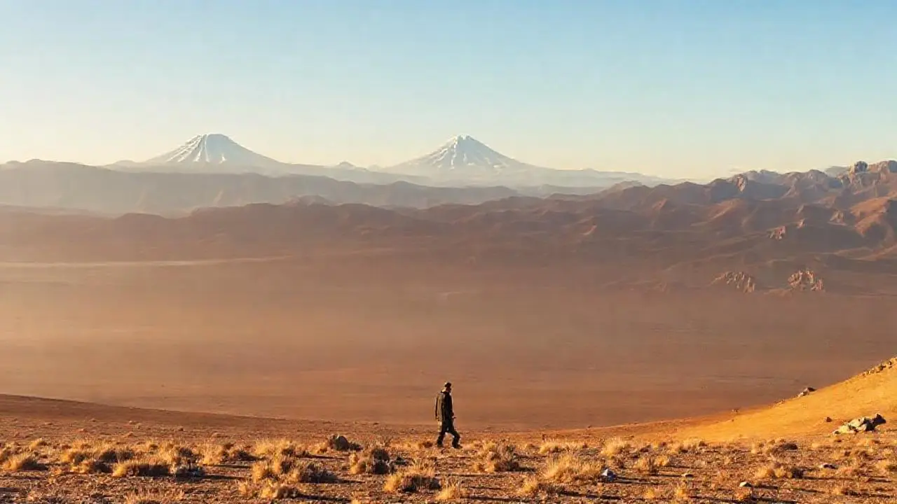 Paisaje árido y montañoso, luz dorada