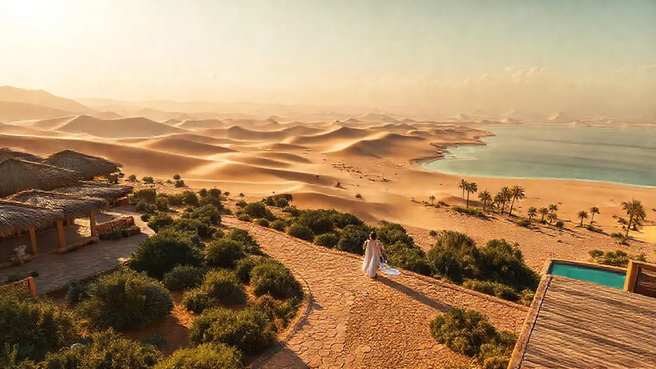 Un oasis sereno en un paisaje desértico