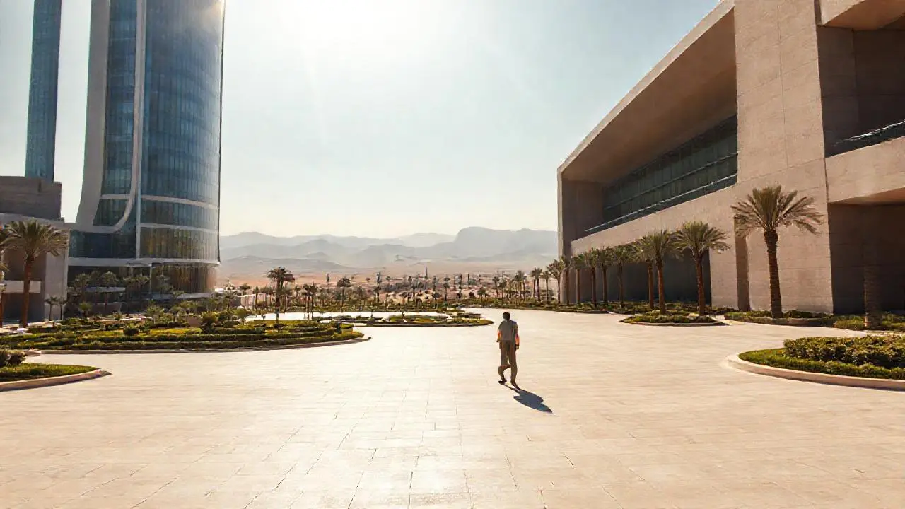 Arquitectura moderna, paisaje vasto y sereno