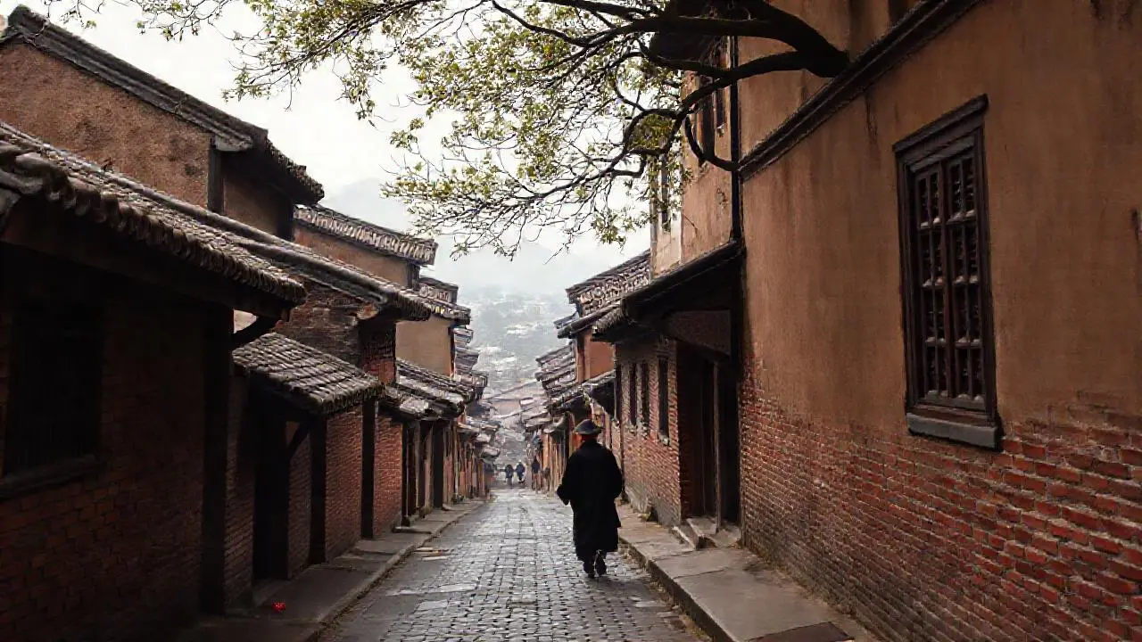 Calle tranquila y antigua, ambiente nostálgico