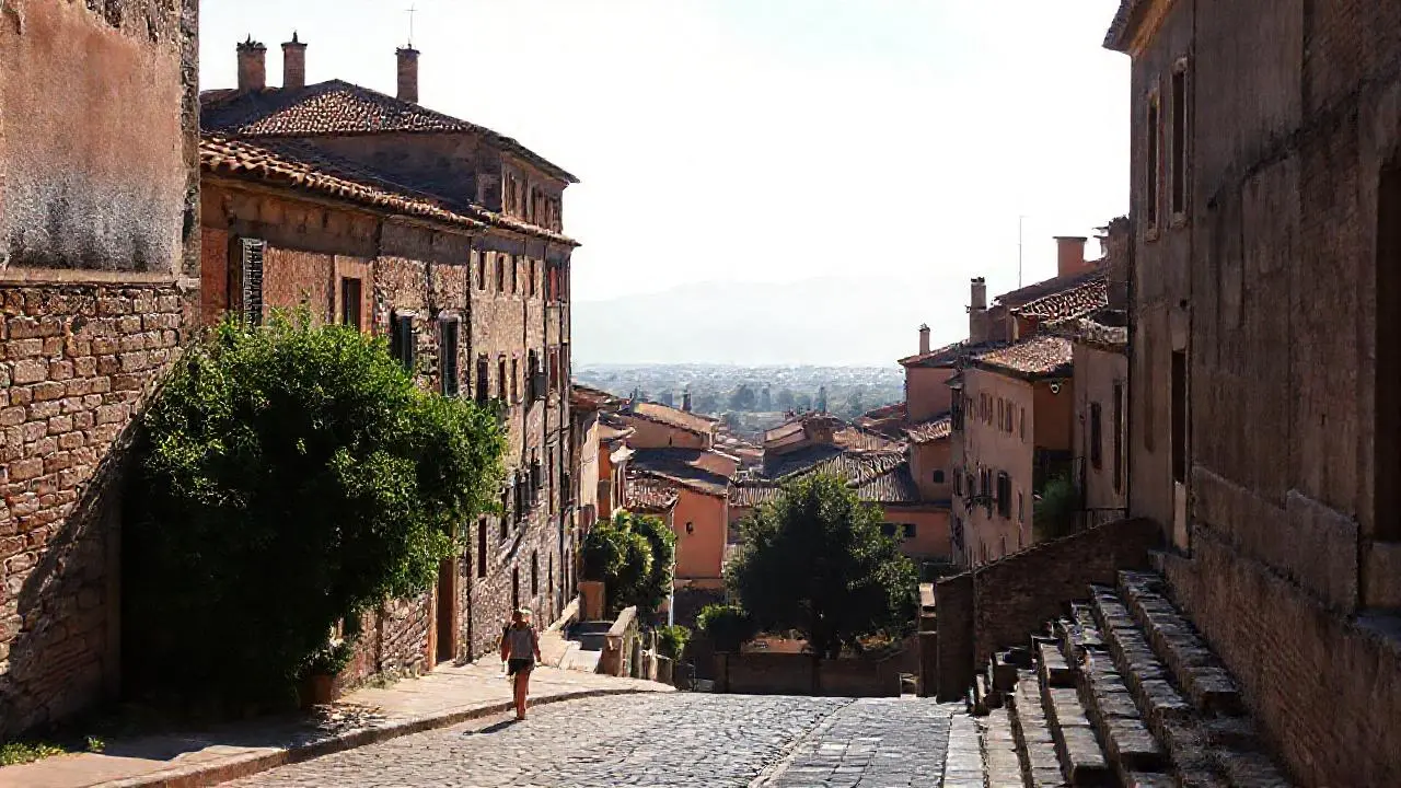 Pueblo antiguo, tranquilo y soleado