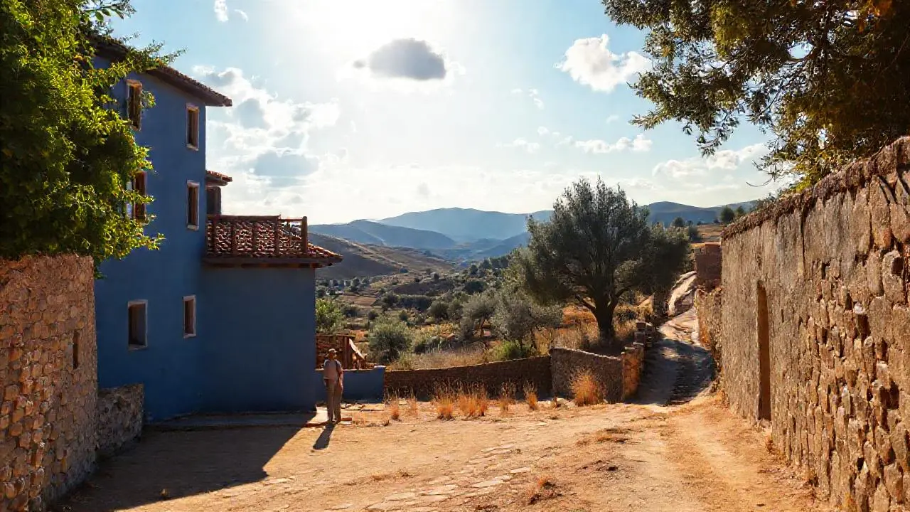 Casa rural tranquila bajo la luz cálida