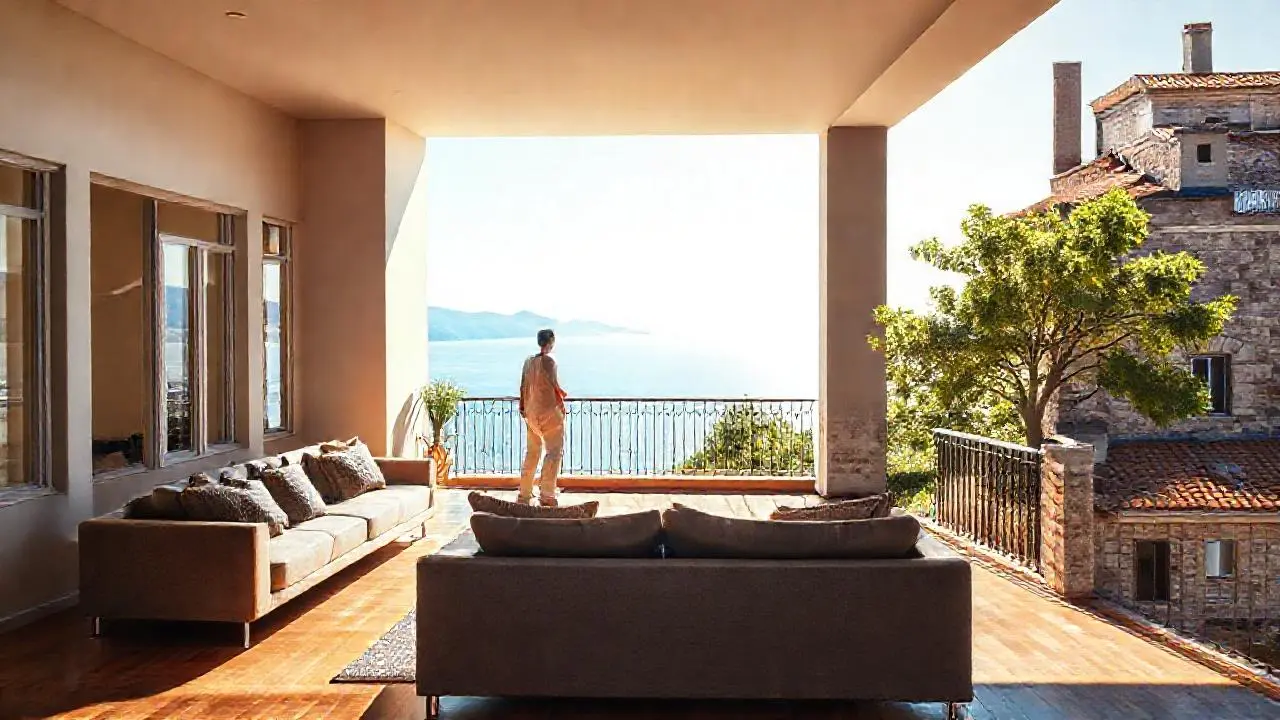 Relajante escena de hogar con vistas amplias