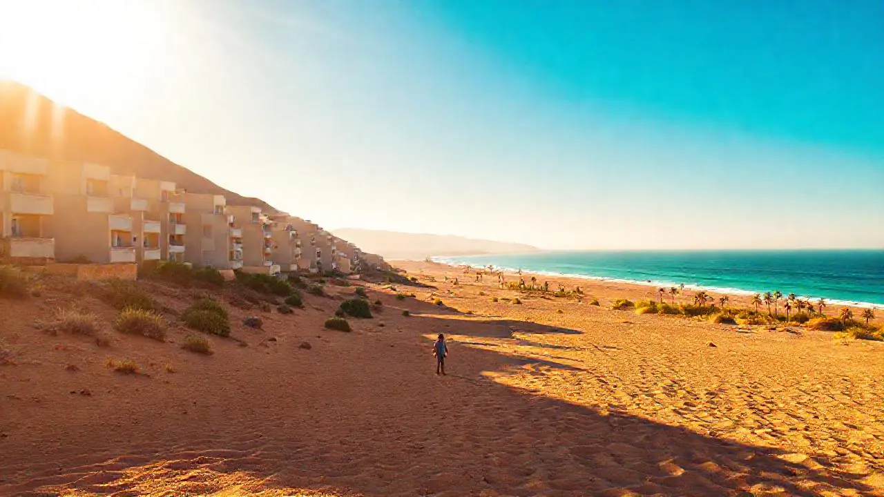 Paz costera, luz cálida y figura solitaria