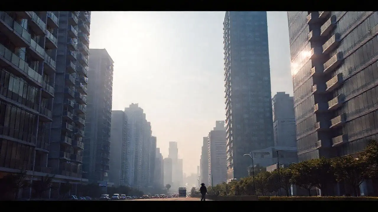 Ciudad urbana tranquila, luz suave y distante