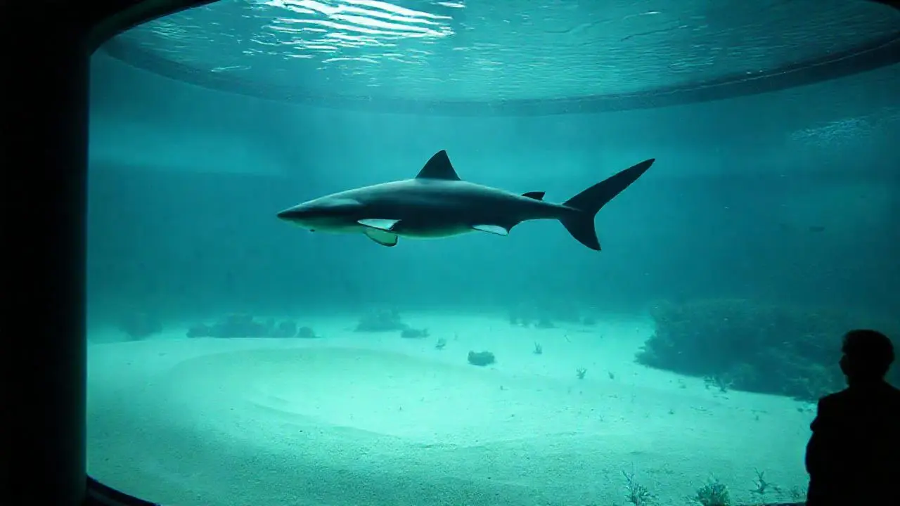 Un tiburón nada en un acuario realista