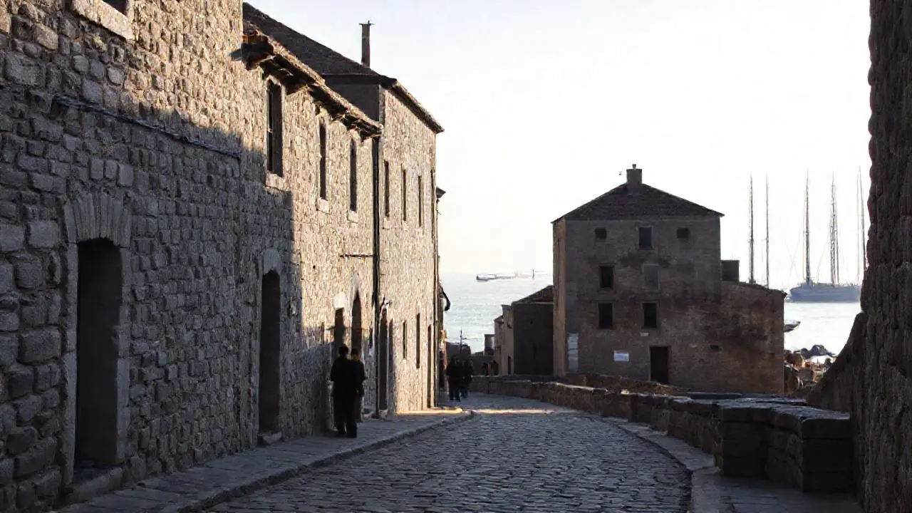 Escena marítima antigua, tranquila y difusa