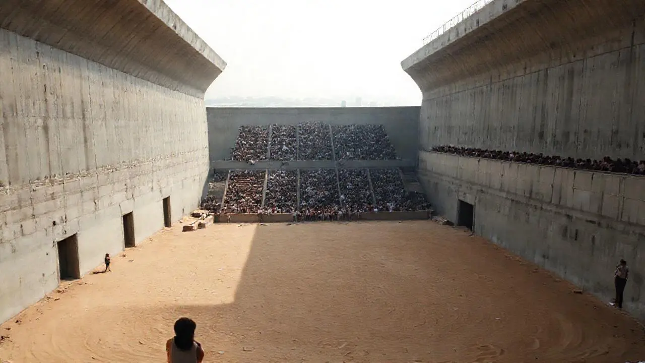 Arena vacía, ambiente cálido y realista