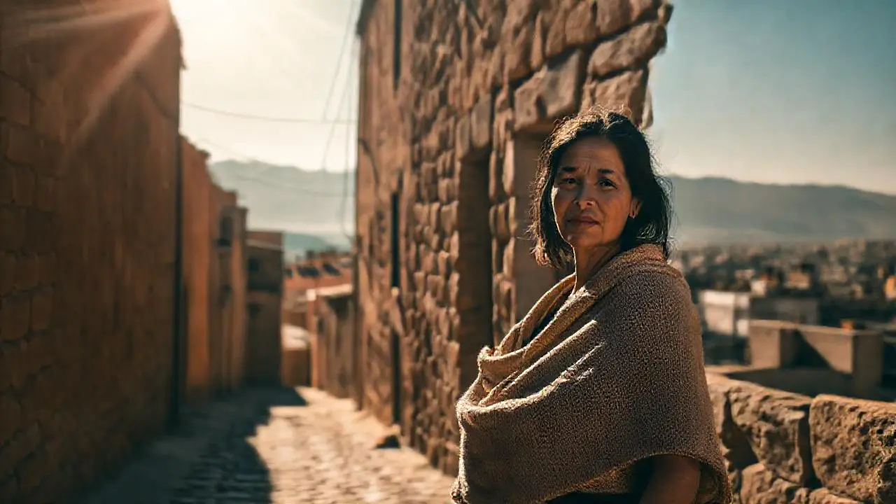 Pueblo antiguo y sereno bajo la luz