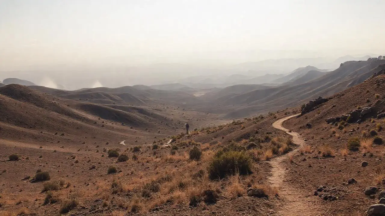 Paisaje árido y vasto, silencioso, lejano