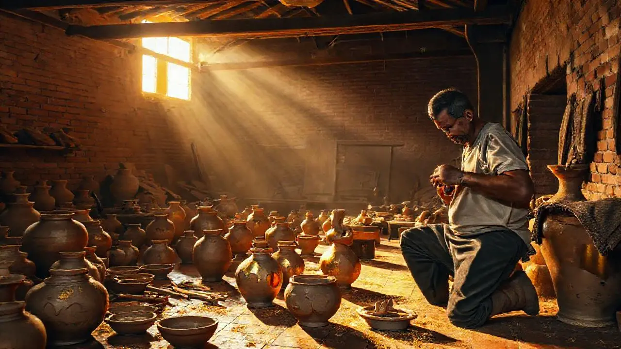 Taller artesanal, luz cálida y tranquila