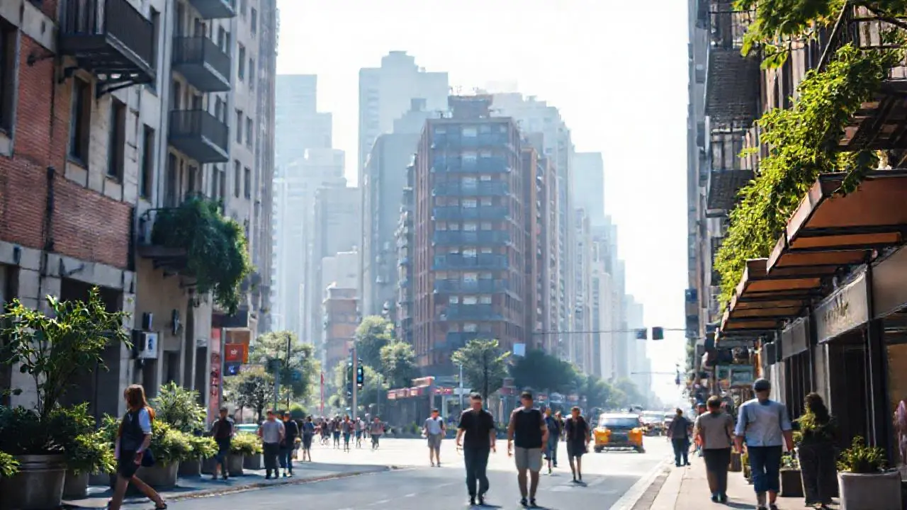 Escena urbana difusa, realista y profunda