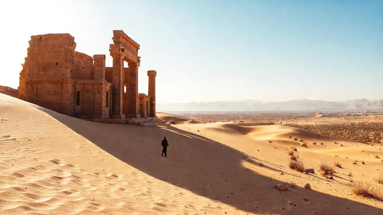 Ruinas antiguas en un vasto desierto silencioso