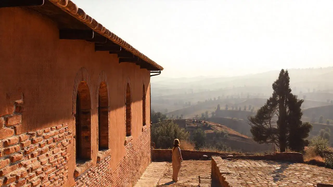 Paisaje antiguo, sereno y atmosférico