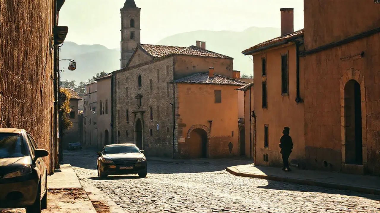 Pueblo antiguo, tranquilo y ligeramente polvoriento