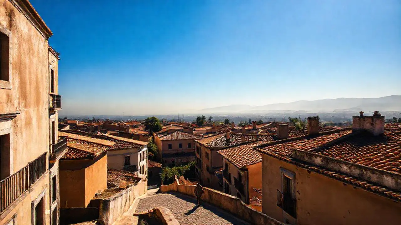 Pueblo colonial, tranquilo y bañado por la luz