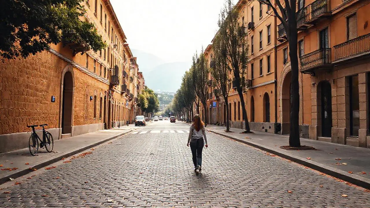 Calle urbana, tranquila y ligeramente nostálgica