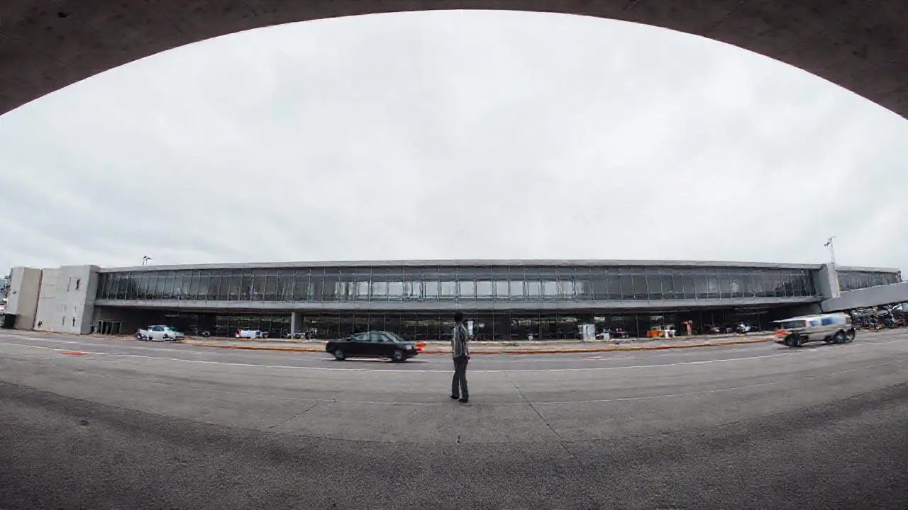 Aeropuerto gris, desolado y atmosférico