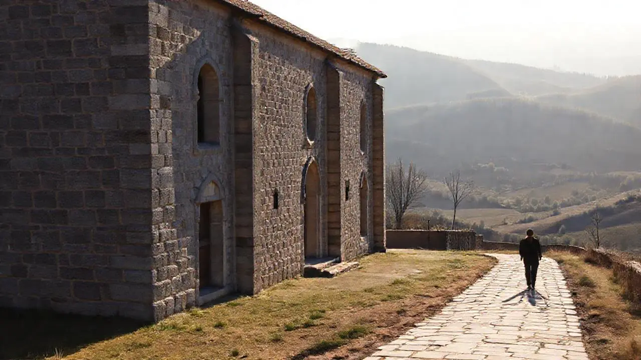 Paz rural, luz suave y figura solitaria