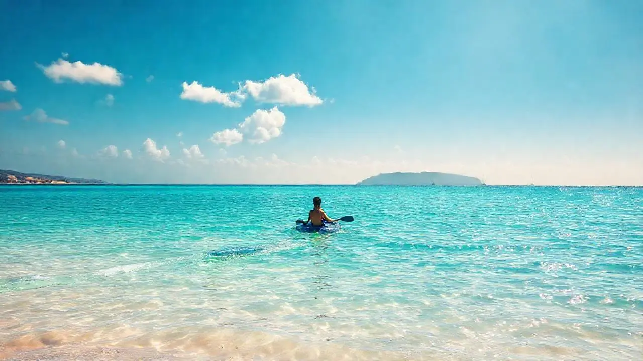 Un kayakista disfruta de un paisaje costero sereno