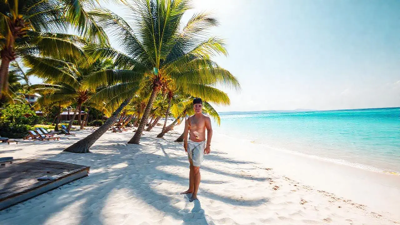 Playa paradisíaca, relajación y luz cálida