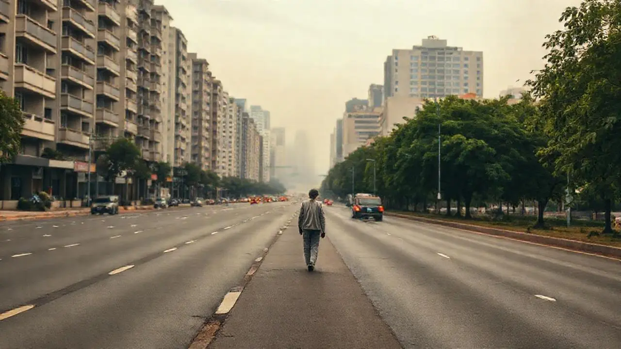 Ciudad urbana tranquila bajo cielo nublado