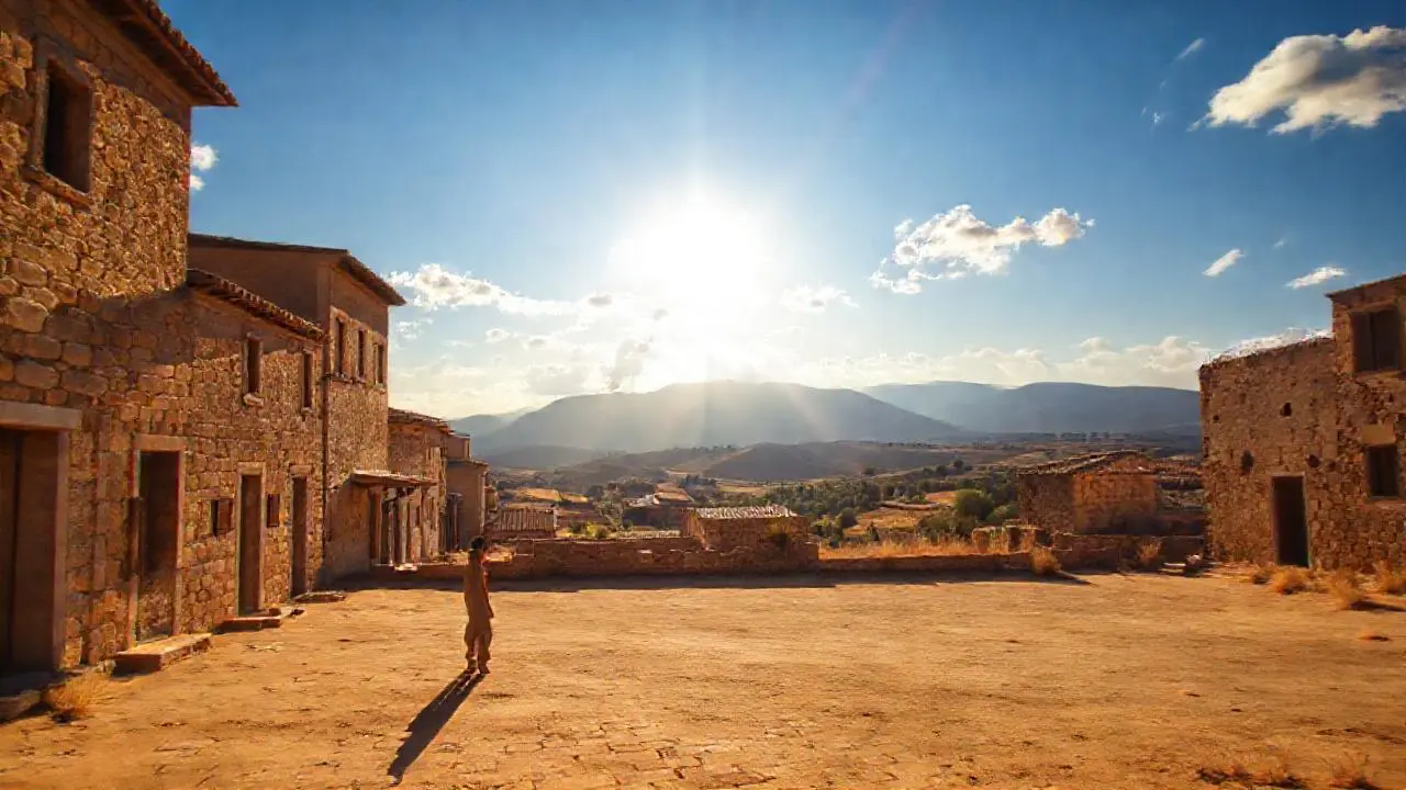 Pueblo antiguo, tranquilo y soleado