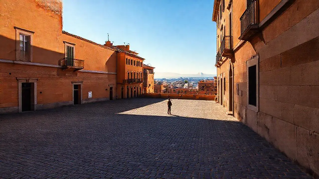 Plaza antigua, cálida, tranquila y serena