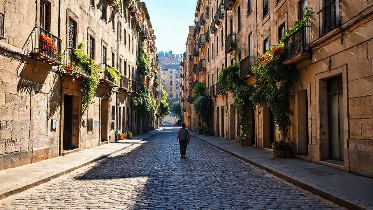 Un barrio antiguo, tranquilo y soleado