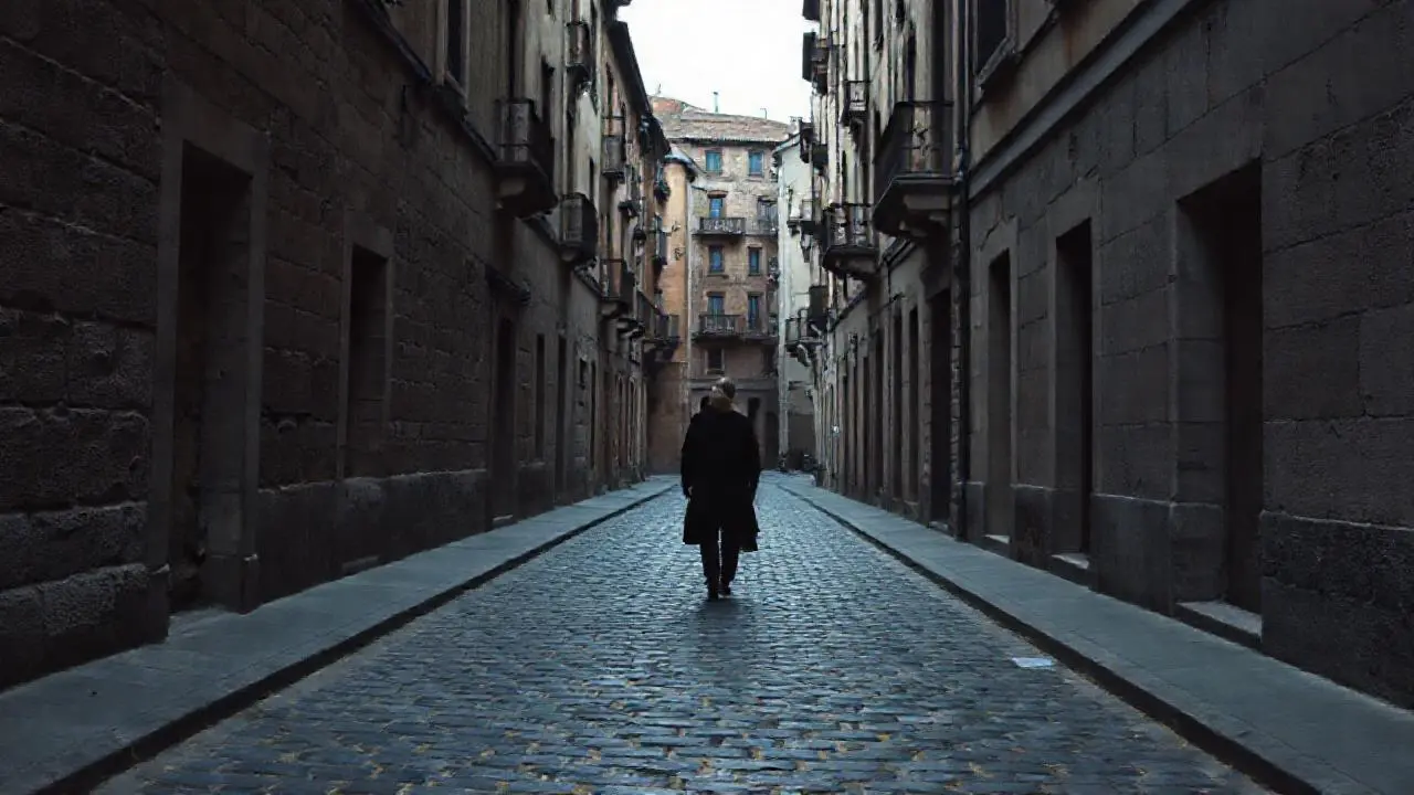 Calle antigua, atmósfera tranquila y melancólica
