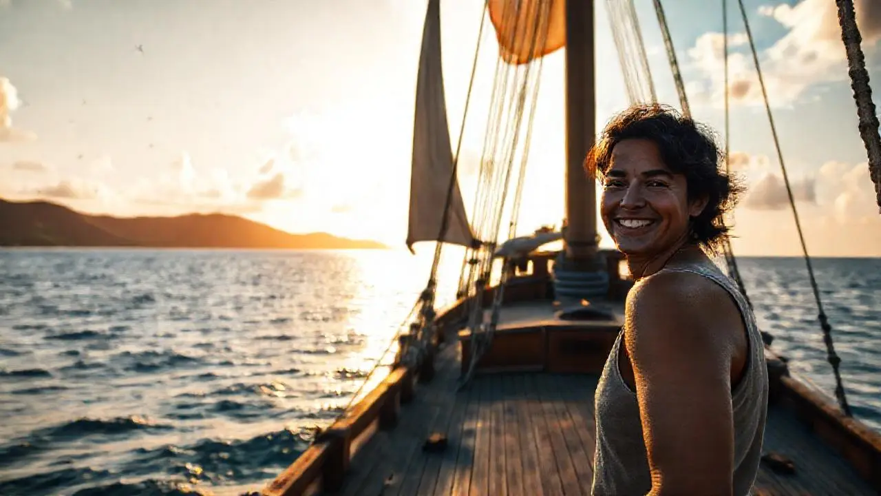 Paz caribeña, barco pirata, luz dorada
