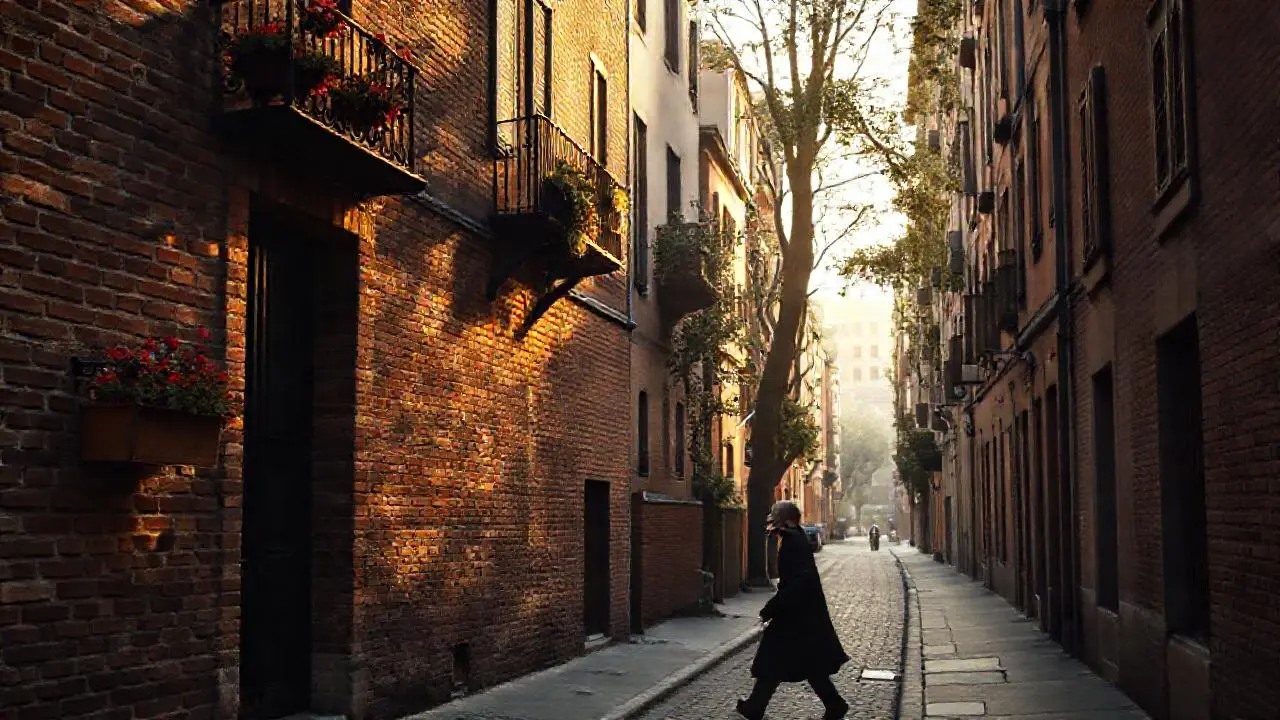 Atmosférica calle urbana al atardecer