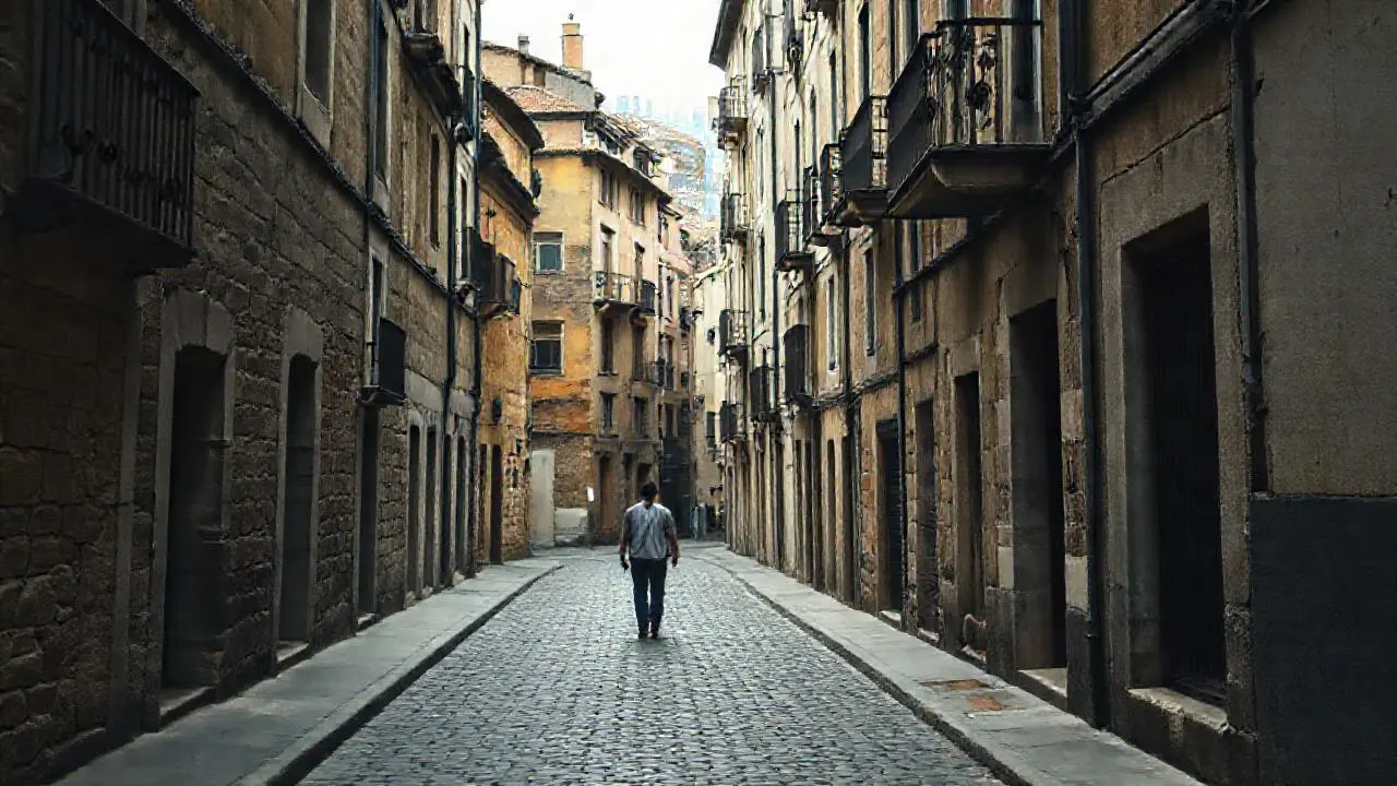 Calle antigua, densa y atmosférica