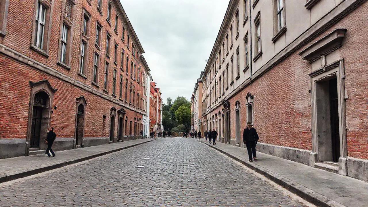 Calle urbana gris, atmósfera suave y tranquila
